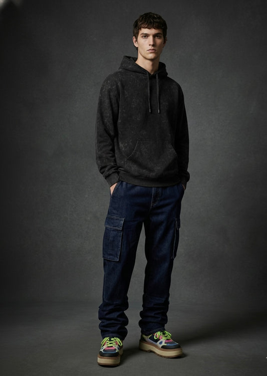 Black Unisex Acid Wash Hoodie