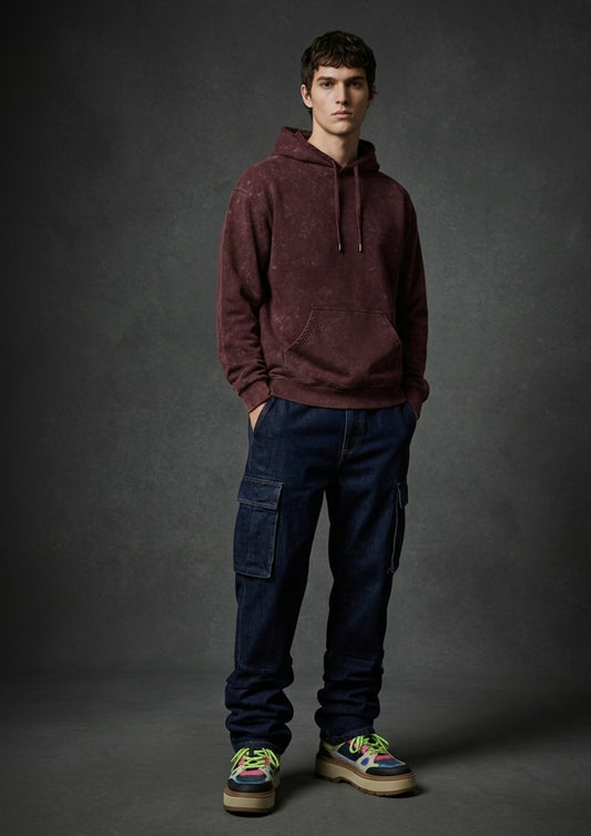 Maroon Unisex Acid Wash Hoodie